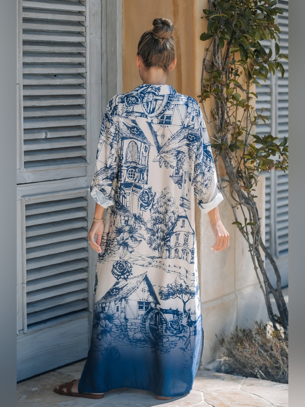 NWT Navy and White Printed Maxi Shirt Dress | Chic Vacation Dress - Picture 4 of 5